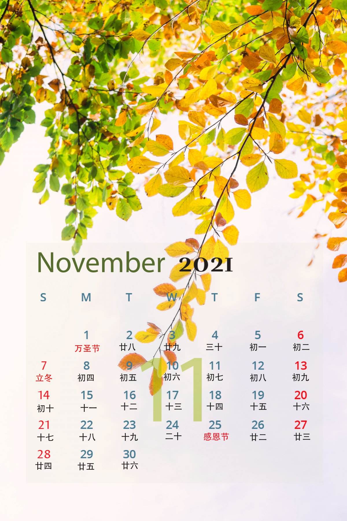 日历日历表2022日历11月